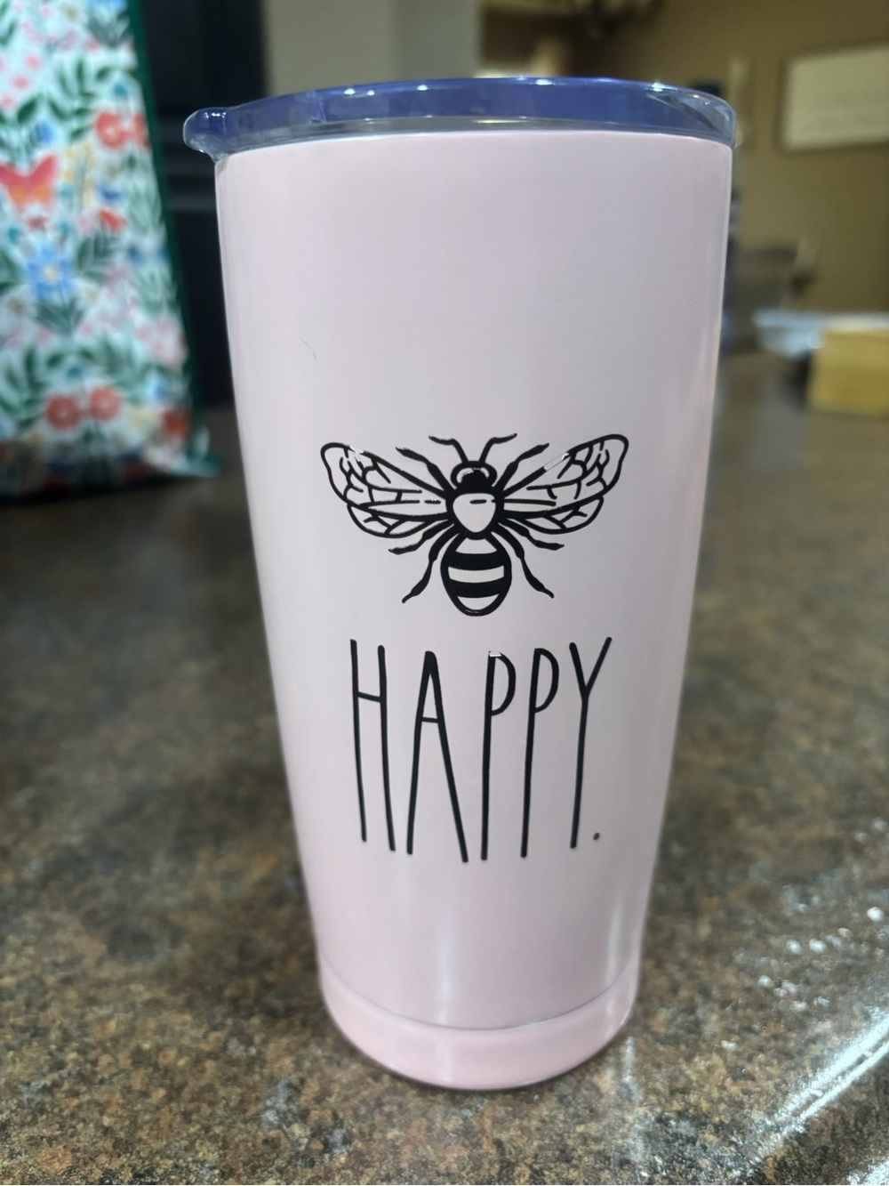 Rae Dunn Pink "HAPPY." Bee Insulated Tumbler